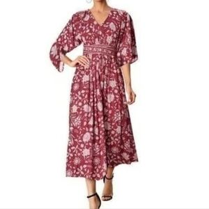 eShakti Floral Print Crepe Maxi Dress Feminine Sz Large